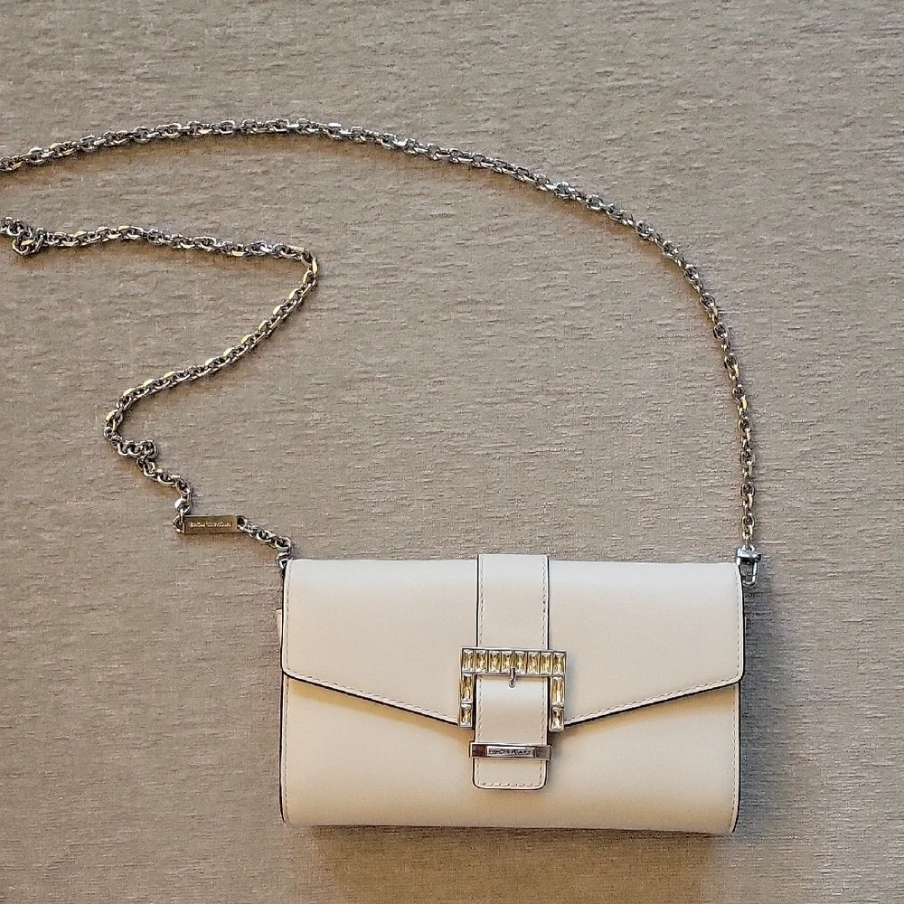 Michael Kors Penelope Cream Clutch with Silver Chain